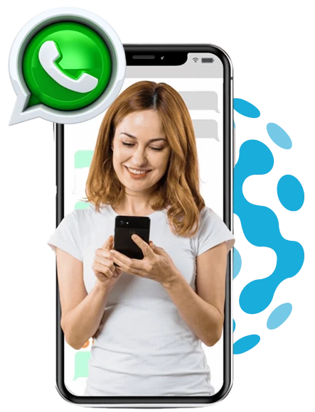 celular com a imagem de uma mulher e logotipo WhatsApp
